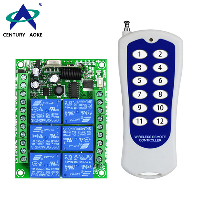 DC12V-24V 6 Channels Learning Code Universal Garage Motor Smart Home Irrigation RF Remote Control Switch Set